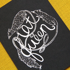 Screen Printed Rat Queen 5 x 7 Art Print in Black