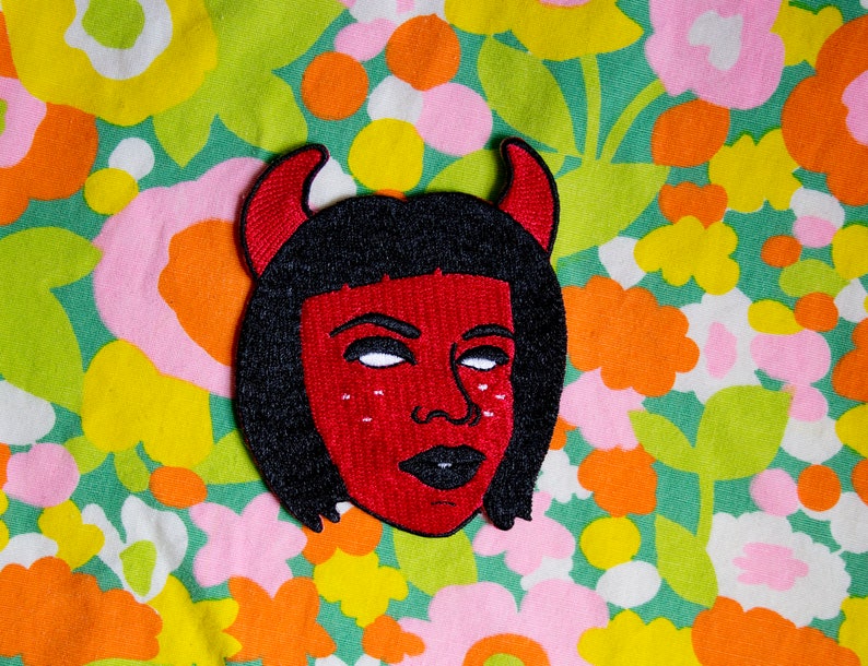 Devil Grrrl Iron-on Embroidered Patch / Goth Occult Patch image 2