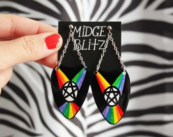 Rainbow Witch Ouija Planchette Resin Coated Earrings