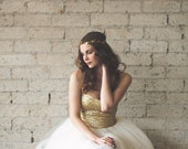 Sequin Sweetheart Strapless Tea Length Ivory and White Tulle Party Dress - Étoile by Cleo and Clementine