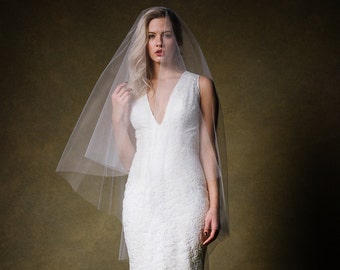 SAMPLE SALE Deep V Floor Length Fitted Lace wedding Gown - One of a Kind by Cleo and Clementine