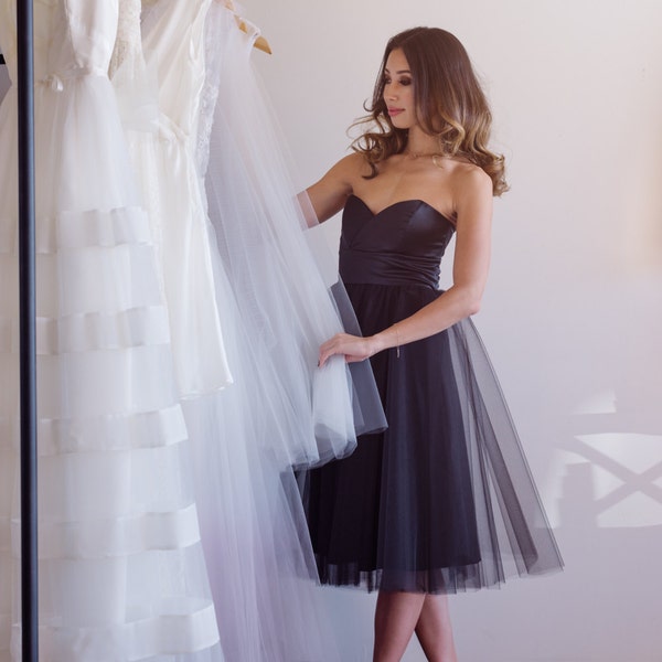 SALE Silk and Tulle sweetheart strapless crossover party dress by Cleo and Clementine