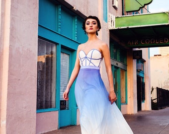 Hand dyed floor length strapless gown - Paint by Numbers by Cleo and Clementine