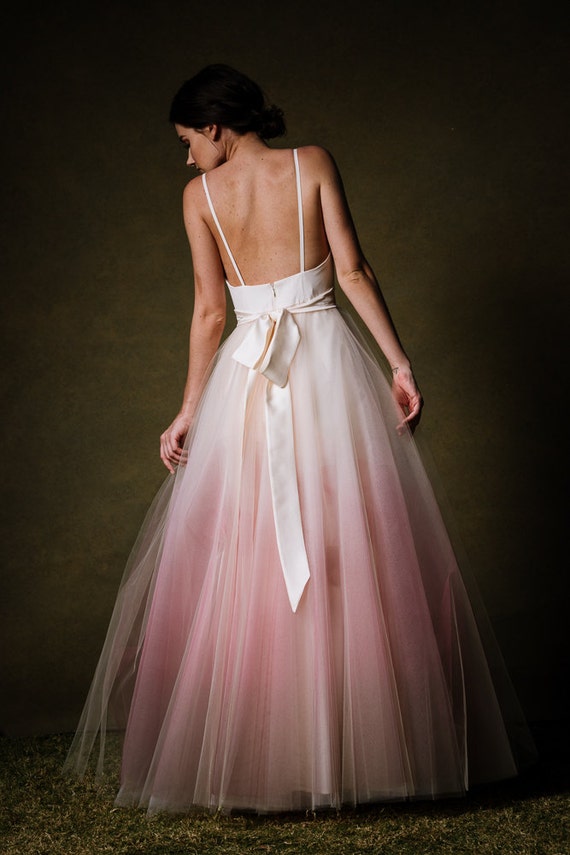 Ombre Dip Dyed Tulle Ballgown Wedding Dress Sunset By Cleo And Clementine