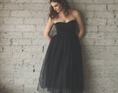 Black Sweetheart Strapless Tea Length Cotton and Tulle Party Dress - Audrey by Cleo and Clementine