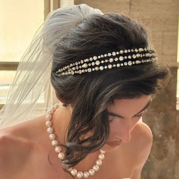 JANNINE - Swarovski Crystals and Pearls Headband -RTS