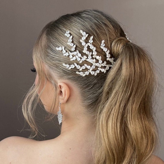 LILY - Swarovski Crystals Bridal Hair Wings / Side Piece - Etsy display picture 2
