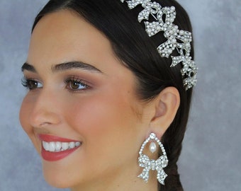 AMELIE - Swarovski crystals and Pearls Bow Headband Tiara - RTS