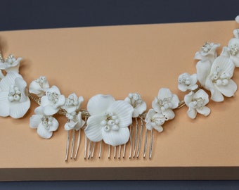 MARINA - Porcelain Flowers Hair Comb -RTS