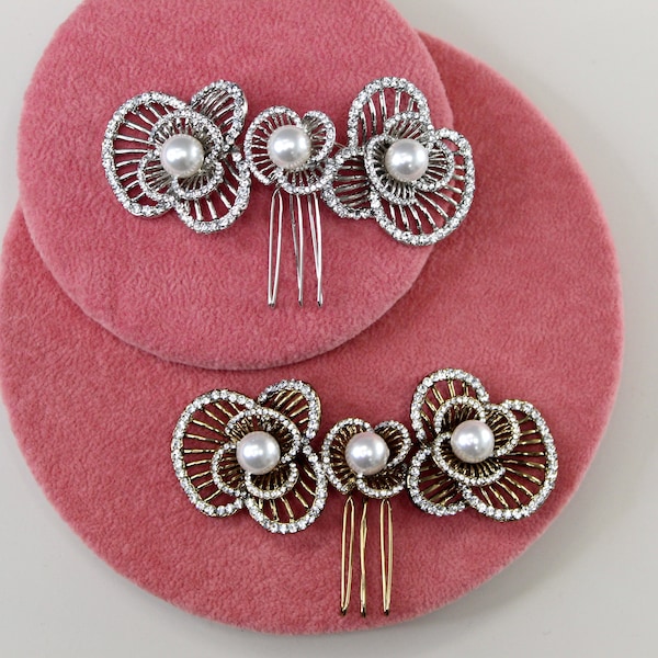 PAULINE - Swarovski Crystals and Pearls Hair Comb -RTS