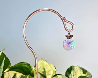 Plant Stake Suncatcher, Crystal Bee Copper Garden Stake, Houseplant Decor, Gardener Gifts