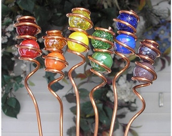 Copper and glass suncatcher garden stakes, rainbow plant stakes, garden accessories, whimsical gardener gifts