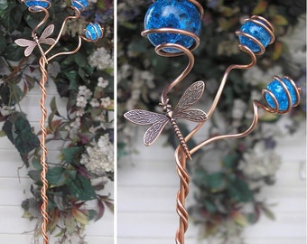 Piquet libellule, pieu de jardin en cuivre, marqueur de plante papillon, accessoires de jardin, cadeaux de plantes fantaisistes