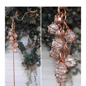 Electroculture copper coil stake, dragonfly garden antenna, butterfly glass suncatcher, plant mom gardening gift image 2