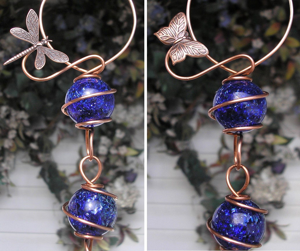 Dragonfly suncatcher, glass jeweled garden art, outdoor decor, butterfly sun catcher, outdoor copper art, plant gift, mothers day
