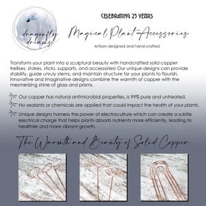 May include: Copper plant accessories, including trellises, stakes, and supports, designed to provide stability and structure for plants. The text "Magical Plant Accessories" is displayed above the image. The text "Celebrating 25 Years" is displayed above the text "Magical Plant Accessories".