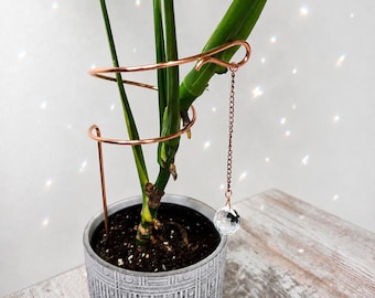 Plant Support Stake With Crystal, Suncatcher Houseplant Stake, Indoor Copper Plant Accessories, Monstera Stake, Stem Trellis, Plant Gifts
