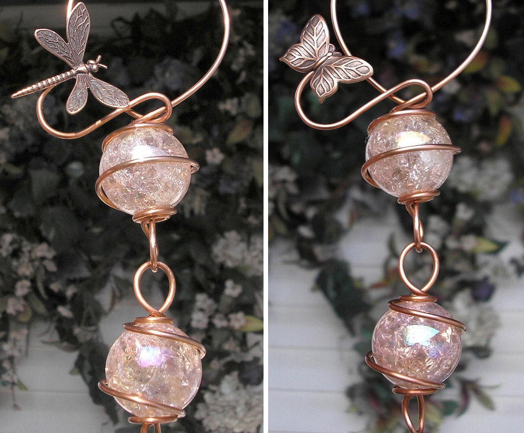 Dragonfly suncatcher, glass jeweled garden art, outdoor decor, butterfly sun catcher, outdoor copper art, plant gift, mothers day