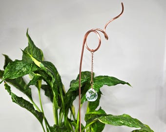 Plant Stake Suncatcher, Crystal & Copper Indoor Outdoor Garden Decor