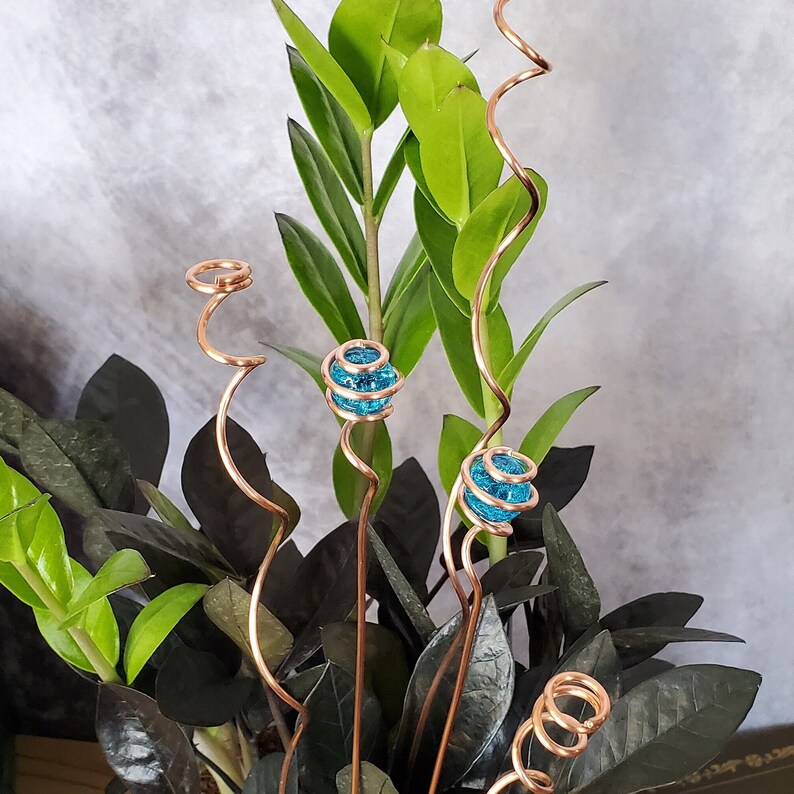 Copper plant stakes, glass plant stake, house plant suncatcher stake, plant lover gifts image 2