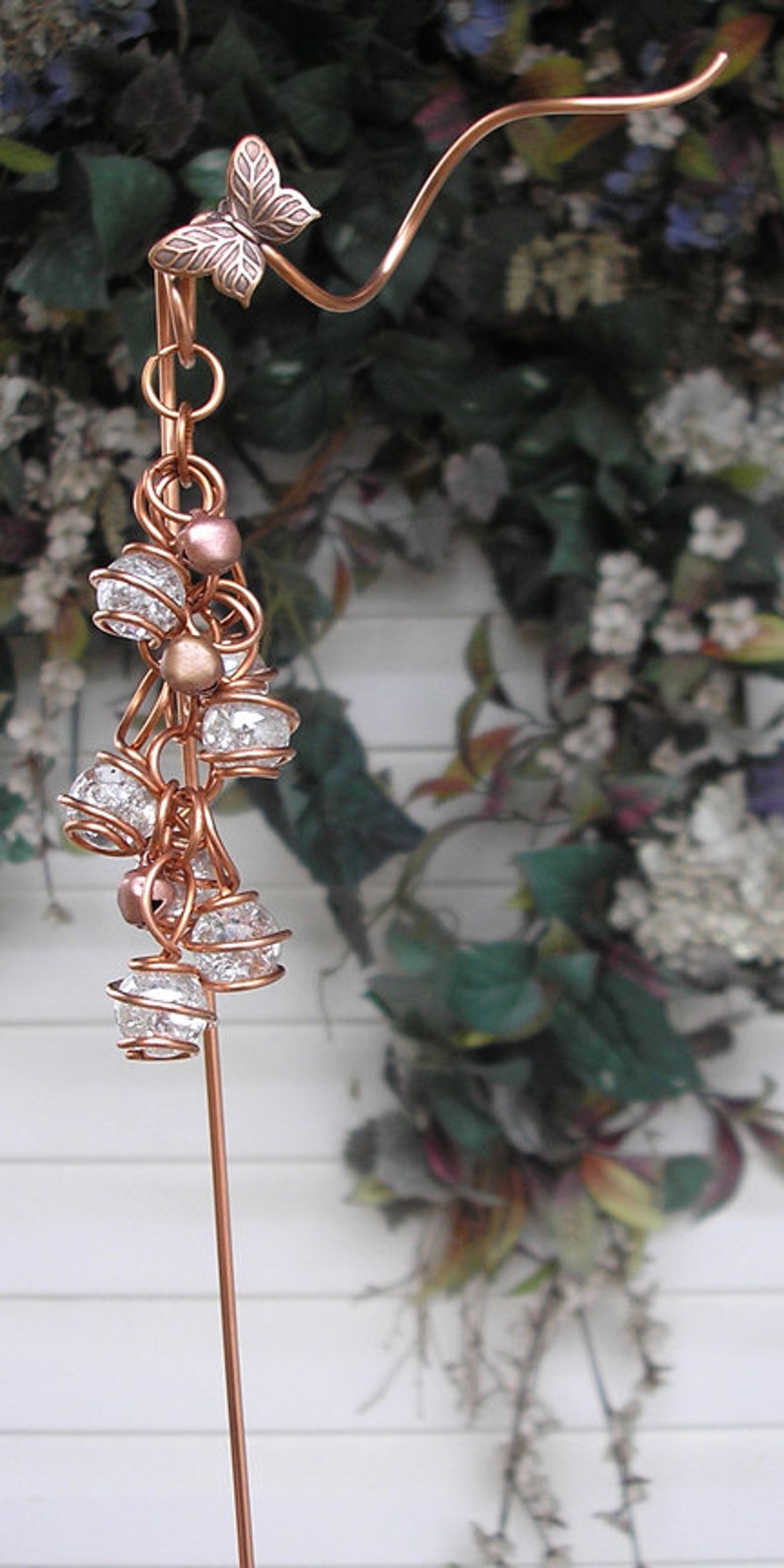 Electroculture copper coil stake, dragonfly garden antenna, butterfly glass suncatcher, plant mom gardening gift image 5