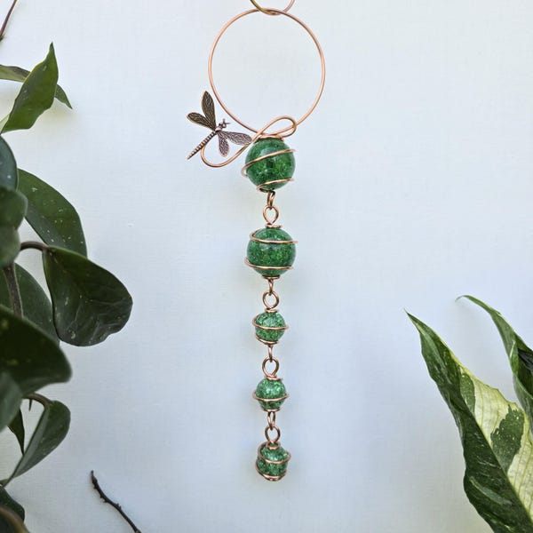 Atrapasol de libélula, arte de vidrio para jardín, decoración exterior de cobre, atrapasol de mariposa con joyas, regalos originales para ella, mamá de plantas, Día de la Madre