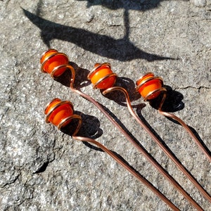 Decorative garden stakes, copper and glass outdoor decor, suncatcher sticks for planters, plant mom gardening gifts