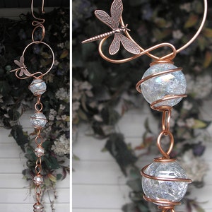 Dragonfly suncatcher, glass jeweled garden art, outdoor decor, butterfly sun catcher, outdoor copper art, plant gift, mothers day