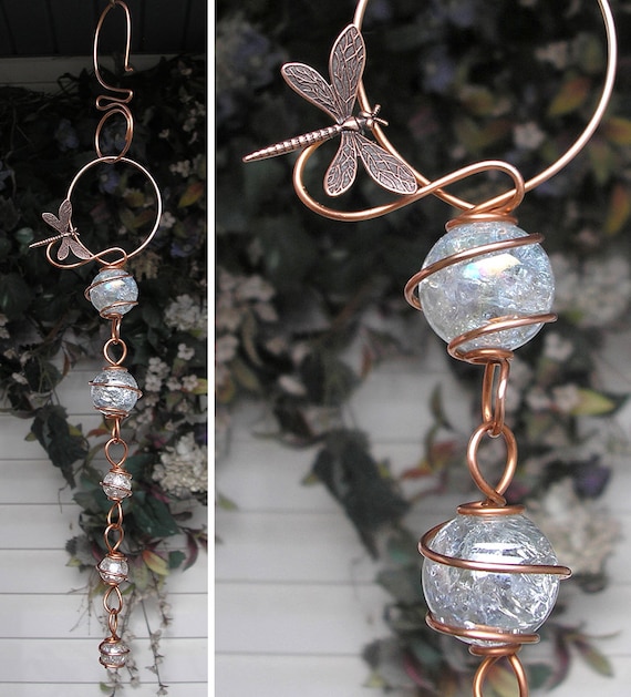 Dragonfly Suncatcher, Glass Jeweled Garden Art, Outdoor Decor, Butterfly Sun Catcher, Outdoor Copper Art, Plant Gift
