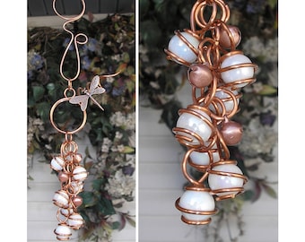 Glass wind chimes, copper dragonfly wind chime, plant decor, outdoor garden art, garden gifts