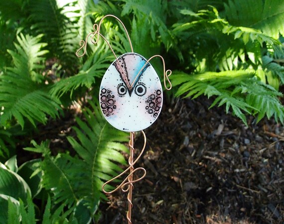 Fused Glass Owl Garden Decor Art Plant Stakes