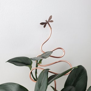 Dragonfly copper trellis plant stake, decorative indoor houseplant support, gardening gifts