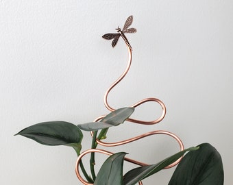 Dragonfly copper trellis plant stake, decorative indoor houseplant support, gardening gifts