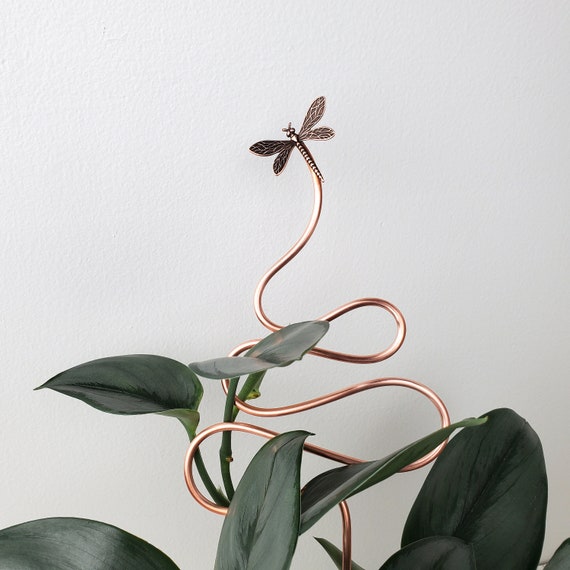Dragonfly Copper Trellis Plant Stake, Decorative Indoor Houseplant Support, Gardening Gifts