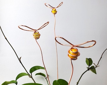 Copper Bee Plant Stick, Outdoor Garden Stakes, Insect Garden Decor, Plant and Garden Accessories, Decorative Stake, Whimsical Garden Gifts