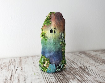 Enchanted Forest Decor, Rainbow Clay Figurine, Fantasy Sculpture, Nature Gift