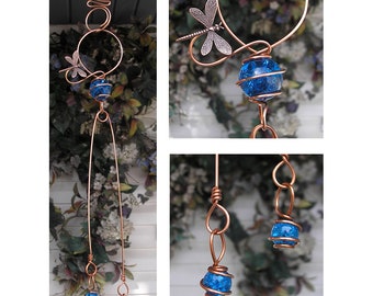 Copper dragonfly garden suncatcher, glass butterfly window suncatcher, copper plant gifts