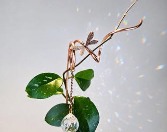 Dragonfly Garden Stake, Crystal Rainbow Suncatcher, Plant Decor
