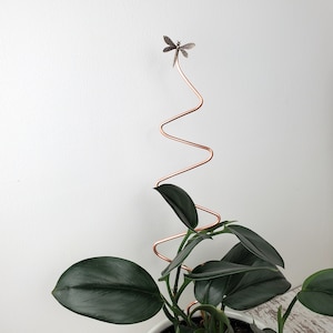 Dragonfly copper plant stake, plant support trellis, decorative indoor plant decor, copper garden stakes, plant parent gifts