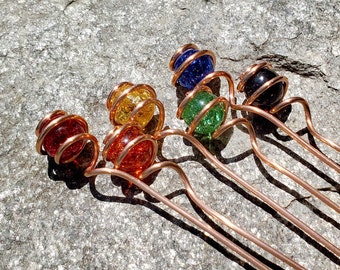 Rainbow Plant Stakes with Jeweled Copper and Glass