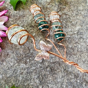 Copper garden suncatcher stake, dragonfly yard art, indoor plant stakes, garden accessories, copper garden decor, plant lovers gift