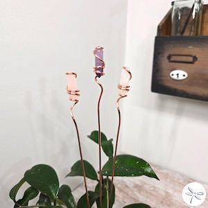 Crystal Plant Stakes, Decorative Sticks for Pots and Planters, Copper Houseplant Accessories, Unique Gratitude Gifts