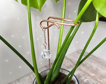 Crystal Plant Suncatcher Stake, Copper Houseplant Support, Indoor Plant Care Accessories