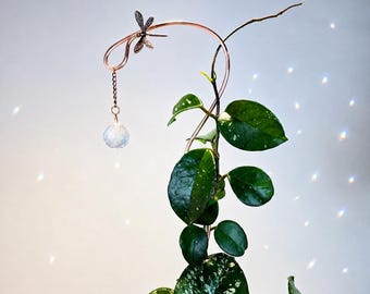 Plant Stake Suncatcher, Crystal Dragonfly Copper Garden Decor