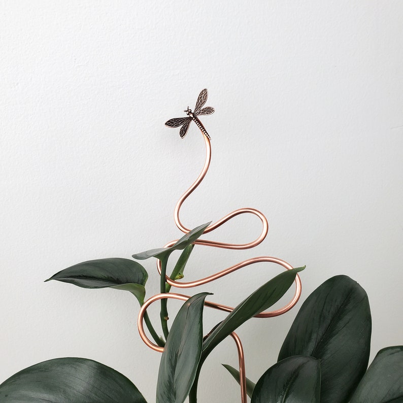 Dragonfly Copper Trellis Plant Stake, Decorative Indoor Houseplant Support, Gardening Gifts image 2
