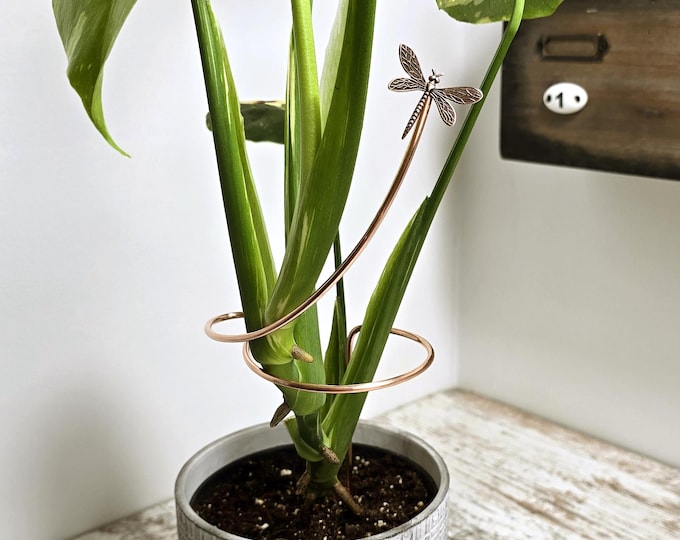 Dragonfly Plant Support Stake for Indoor Plants, Copper Houseplant Accessories, Monstera and Philodendron Supports, Plant Gifts