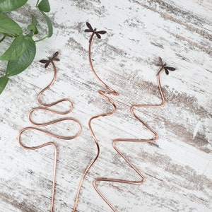 Dragonfly copper plant stake, decorative indoor planter stakes, copper trellis, support stake, garden decor, deck ornament, outdoor art