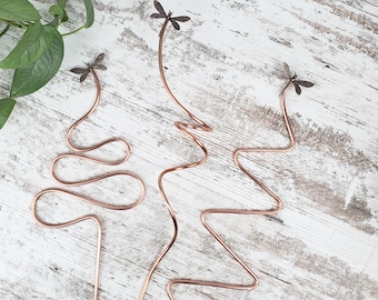 Dragonfly plant and garden stake set, decorative houseplant trellis and support stakes, planter decor, gardener gifts