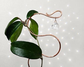 Cascade Plant Trellis, Copper & Crystal Suncatcher Stakes, Houseplant Decor