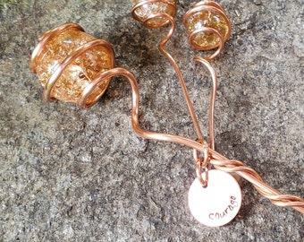 Copper garden plant stake, glass plant decor, plant marker, copper garden decor, garden gifts